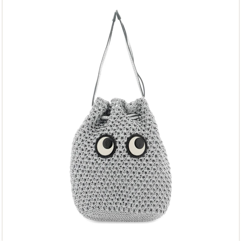 Anya Hindmarch drawstring pouch eyes in Silver Metallic Lurex